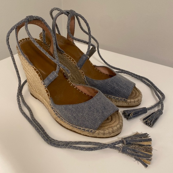 Joie Phyllis Espadrille Denim Lace Up Sandal Wedges - Picture 3 of 9